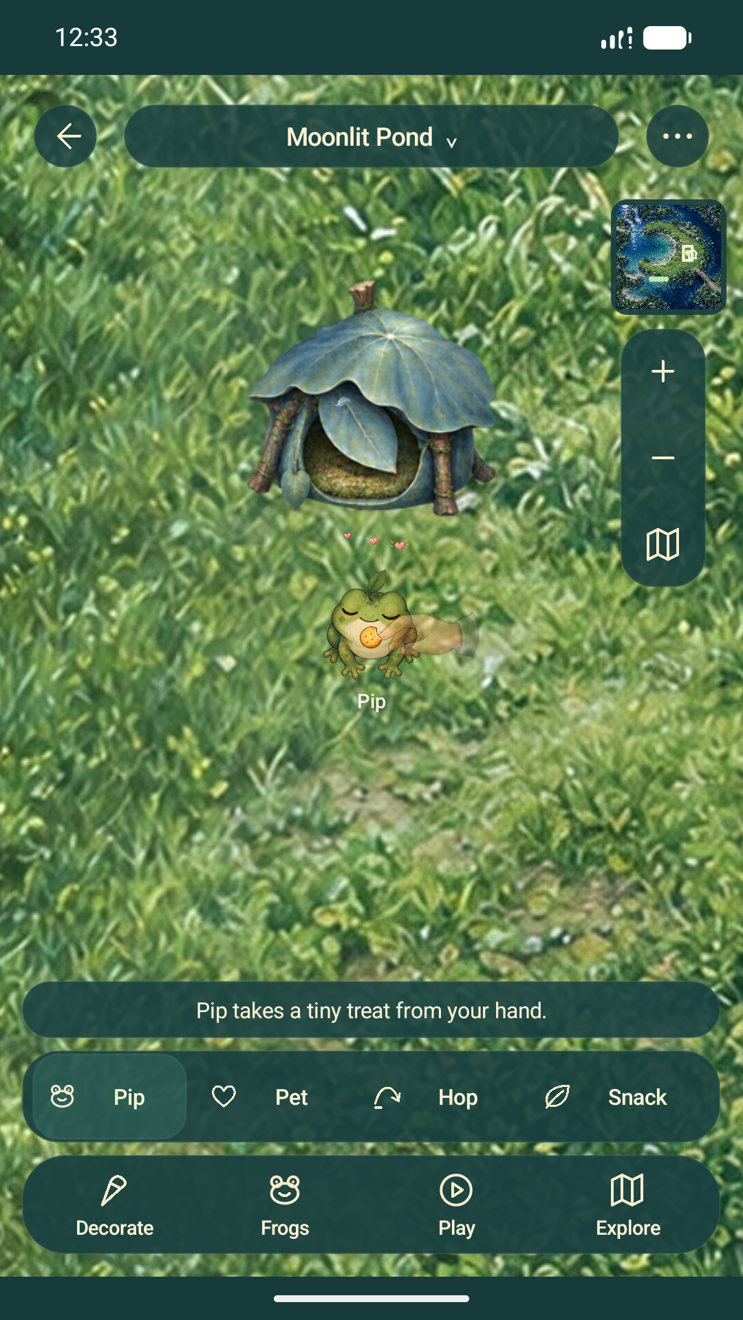 A snack and a little company. Actual Hopwisp Android screen.
