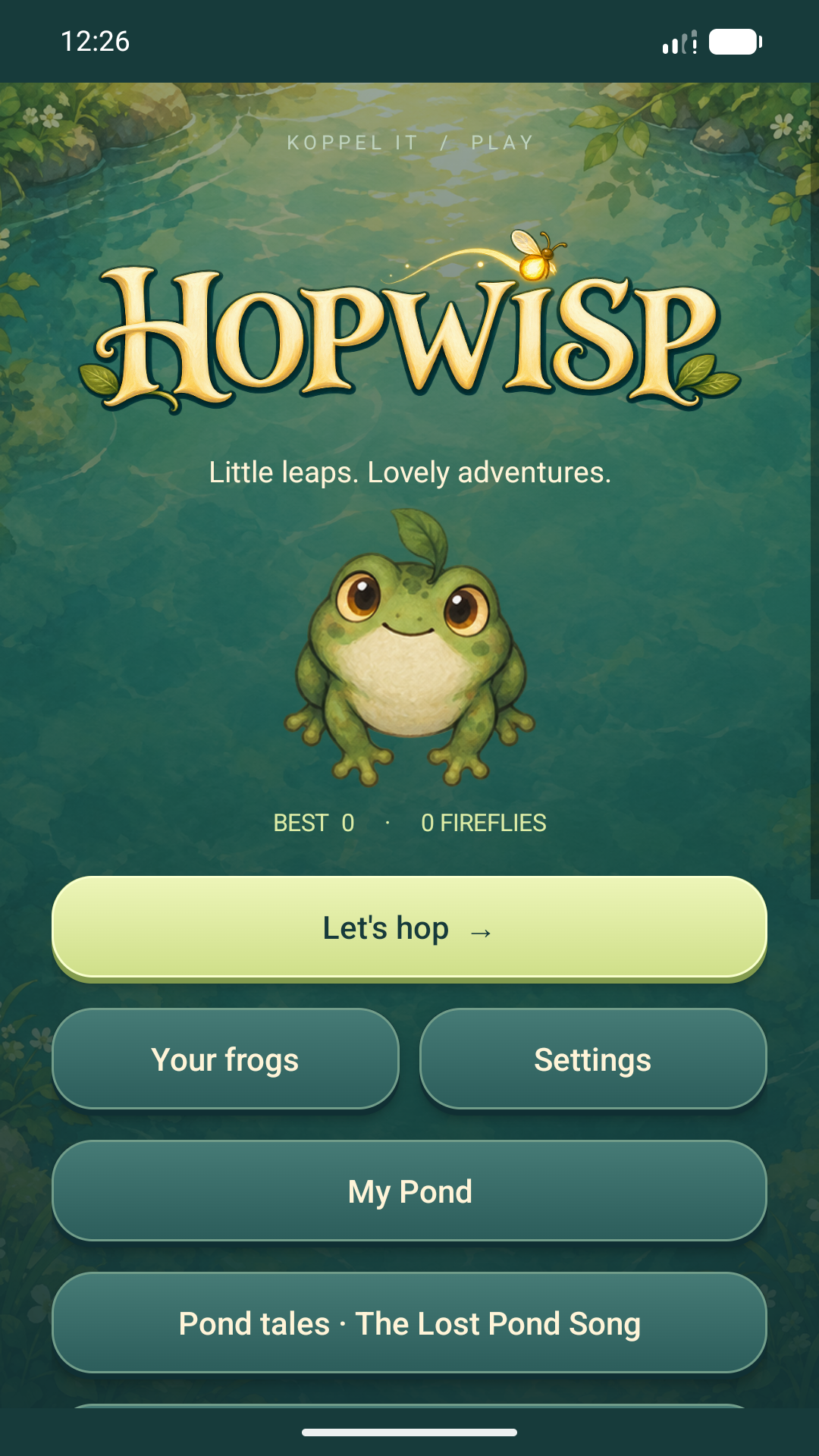 Hopwisp home menu on Android