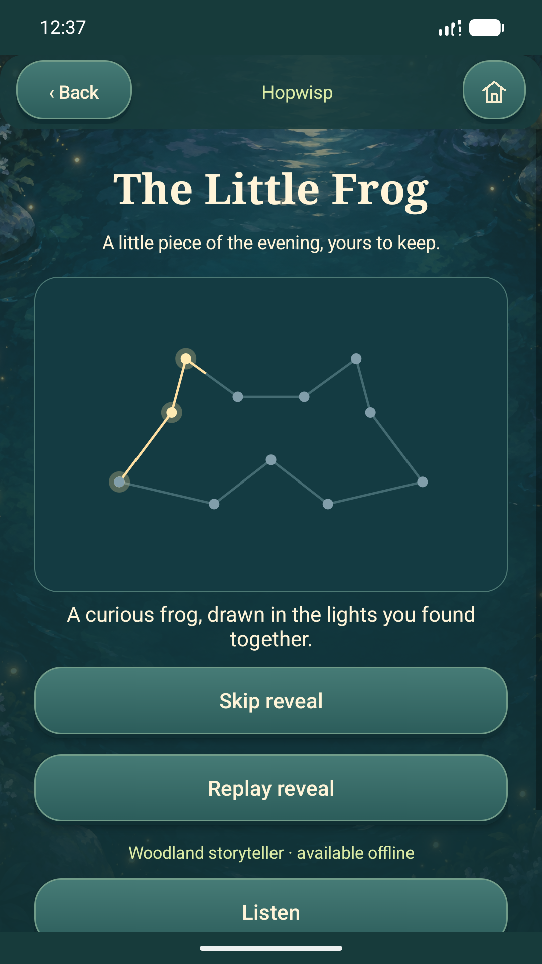 Keep a memory of the evening. Actual Hopwisp Android screen.