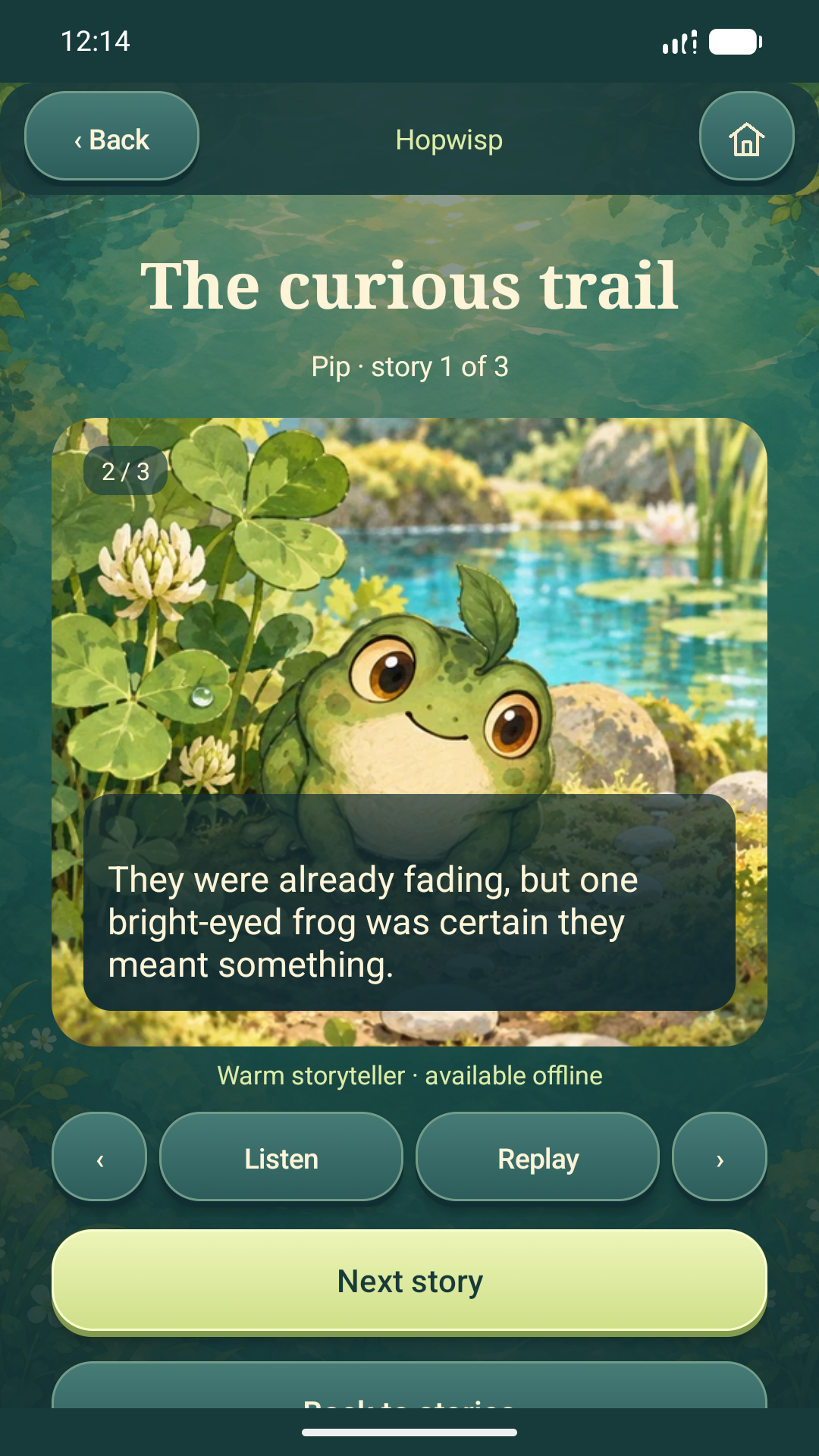 Narrated story with readable captions over the artwork
