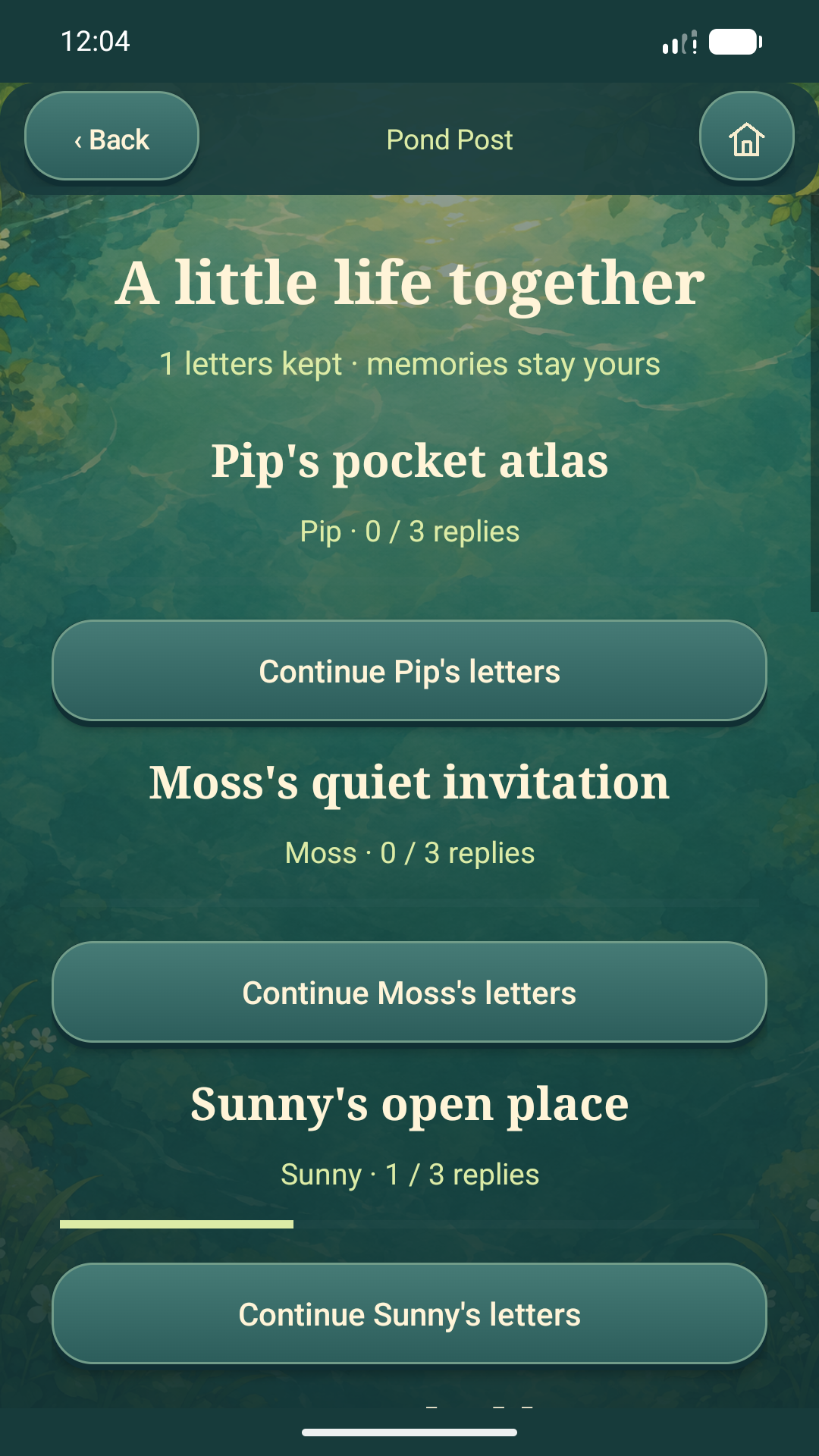 Friendship keepsakes with progress and helpful next-letter shortcuts