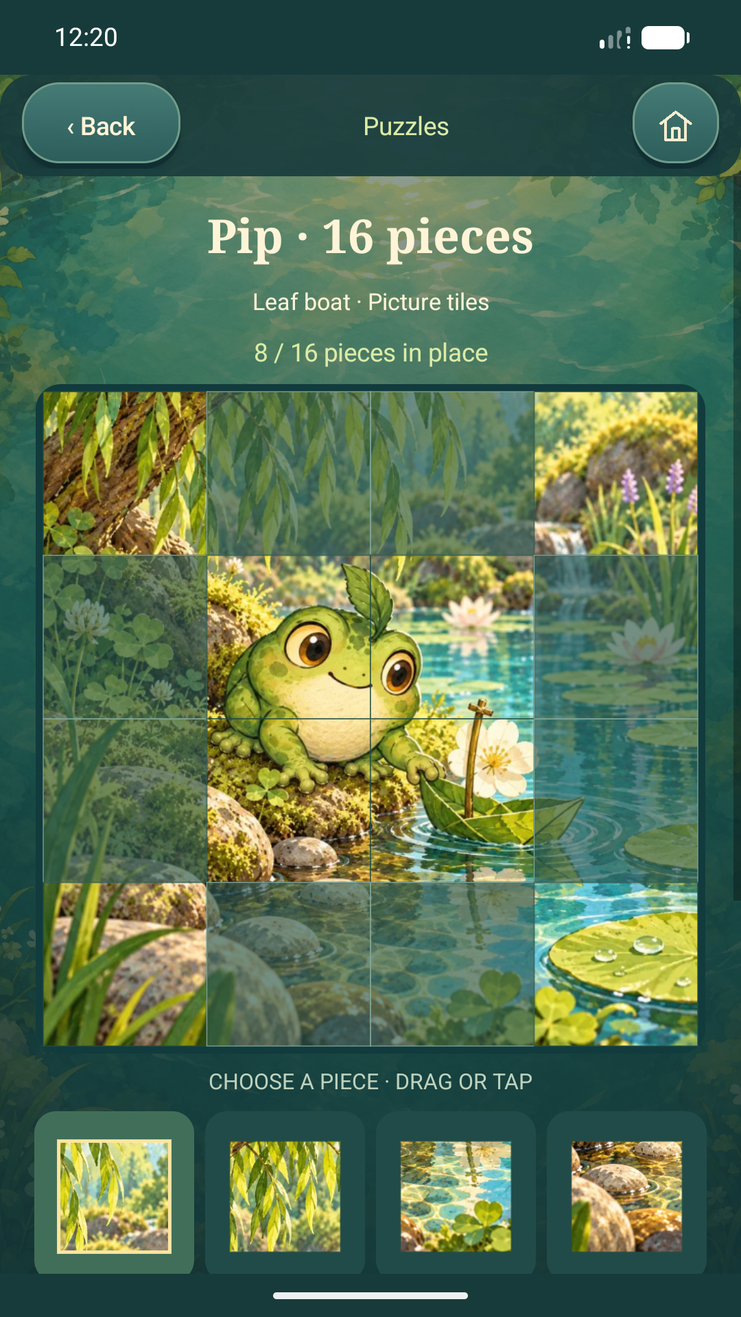 Build a picture, piece by piece. Actual Hopwisp Android screen.